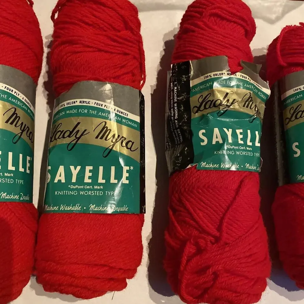 Vintage Caron Sayelle Yarn Lot 5 Skeins Devil Red 1024‎ NOS Acrylic Worsted